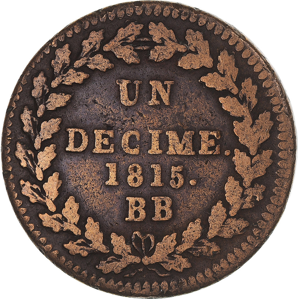 Moeda, França, Napoleon I, 1 Décime, 1815, Strasbourg, VF(30-35), Bronze