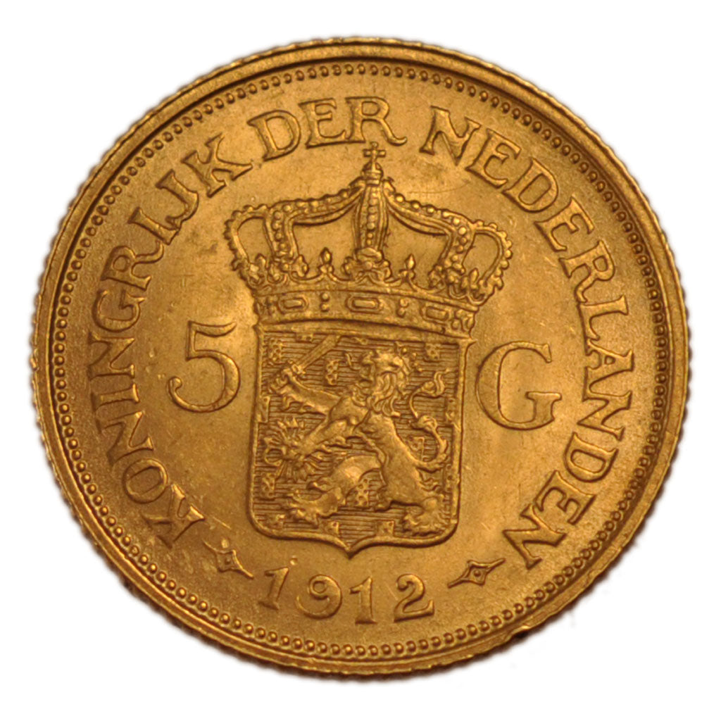 Netherlands, 5 Gulden, 1912, KM #151, MS(60-62), Gold, 18, 3.30