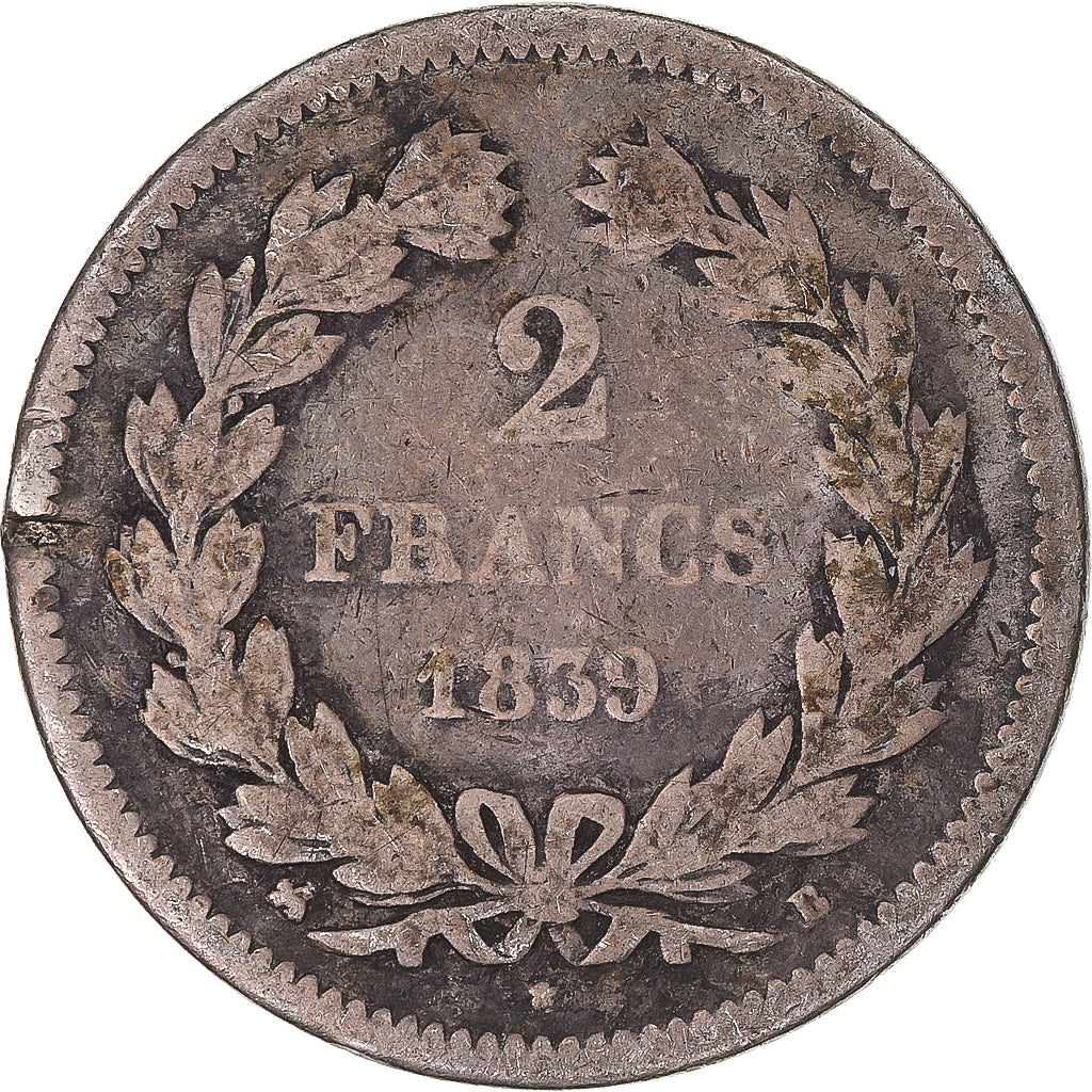 Moneta, Francja, Louis-Philippe, 2 Francs, 1839, Rouen, VF(20-25), Srebro