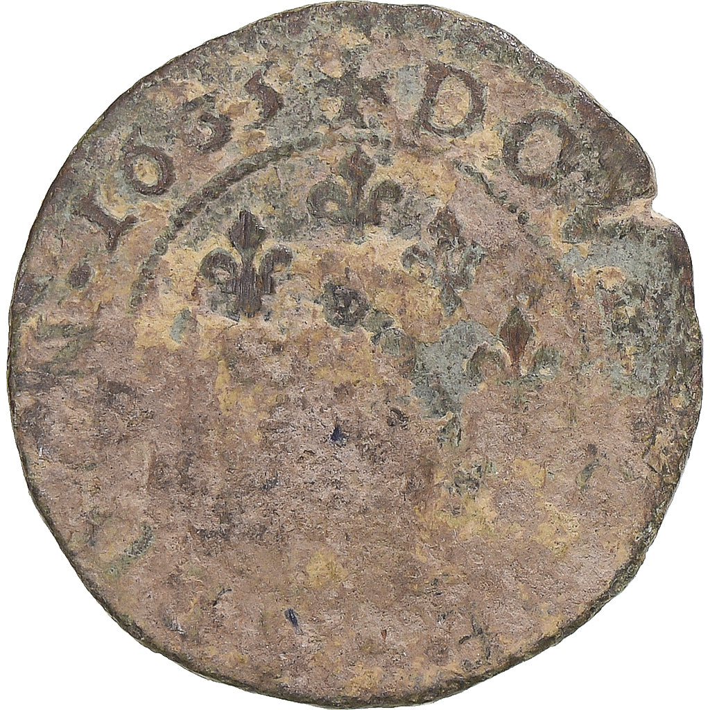 Munten, Frankrijk, Louis XIII, Double Tournois, 1635, ZG+, Koper