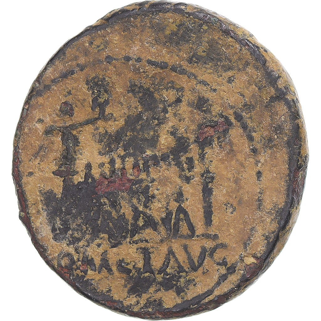 Moneta, Augustus, As, 10-6 BC, Lugdunum, Przebicie, VF(20-25), Brązowy, RIC:230