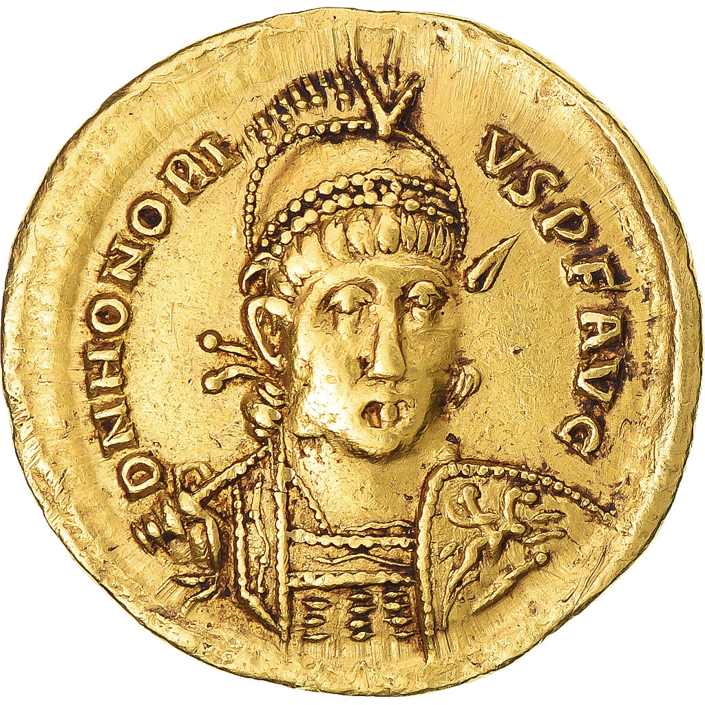 Coin, Honorius, Solidus, 408-420, Constantinople, AU(50-53), Gold, RIC:X-201