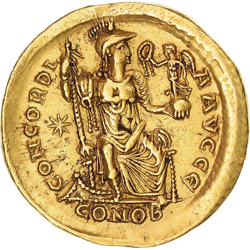 Coin, Honorius, Solidus, 408-420, Constantinople, AU(50-53), Gold, RIC:X-201