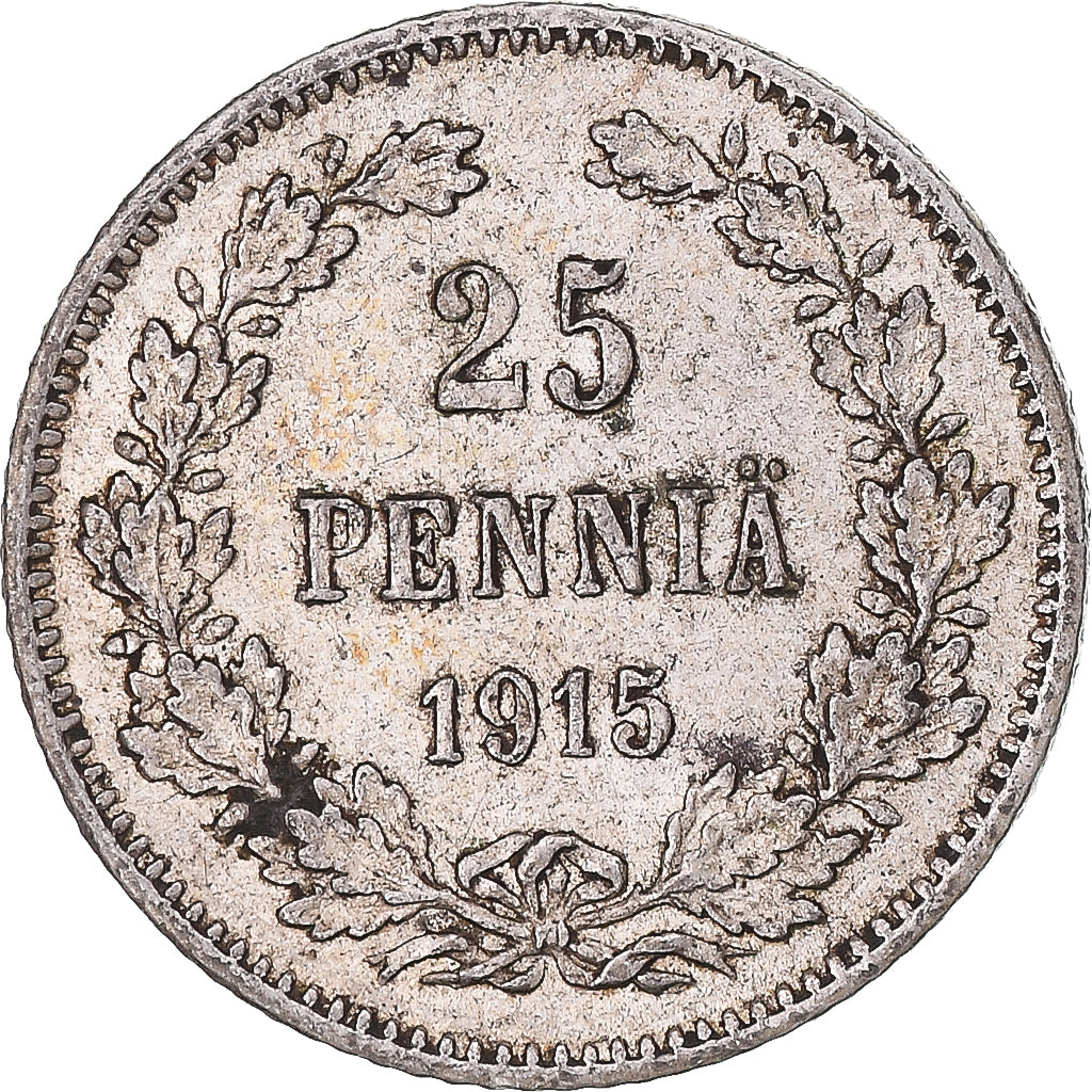 Coin, Finland, Nicholas II, 25 Penniä, 1915, Helsinki, AU(55-58), Silver