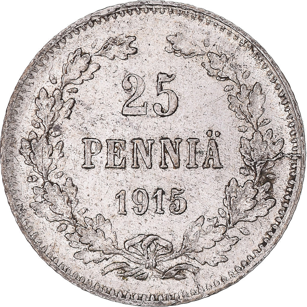 Coin, Finland, Nicholas II, 25 Penniä, 1915, Helsinki, AU(55-58), Silver