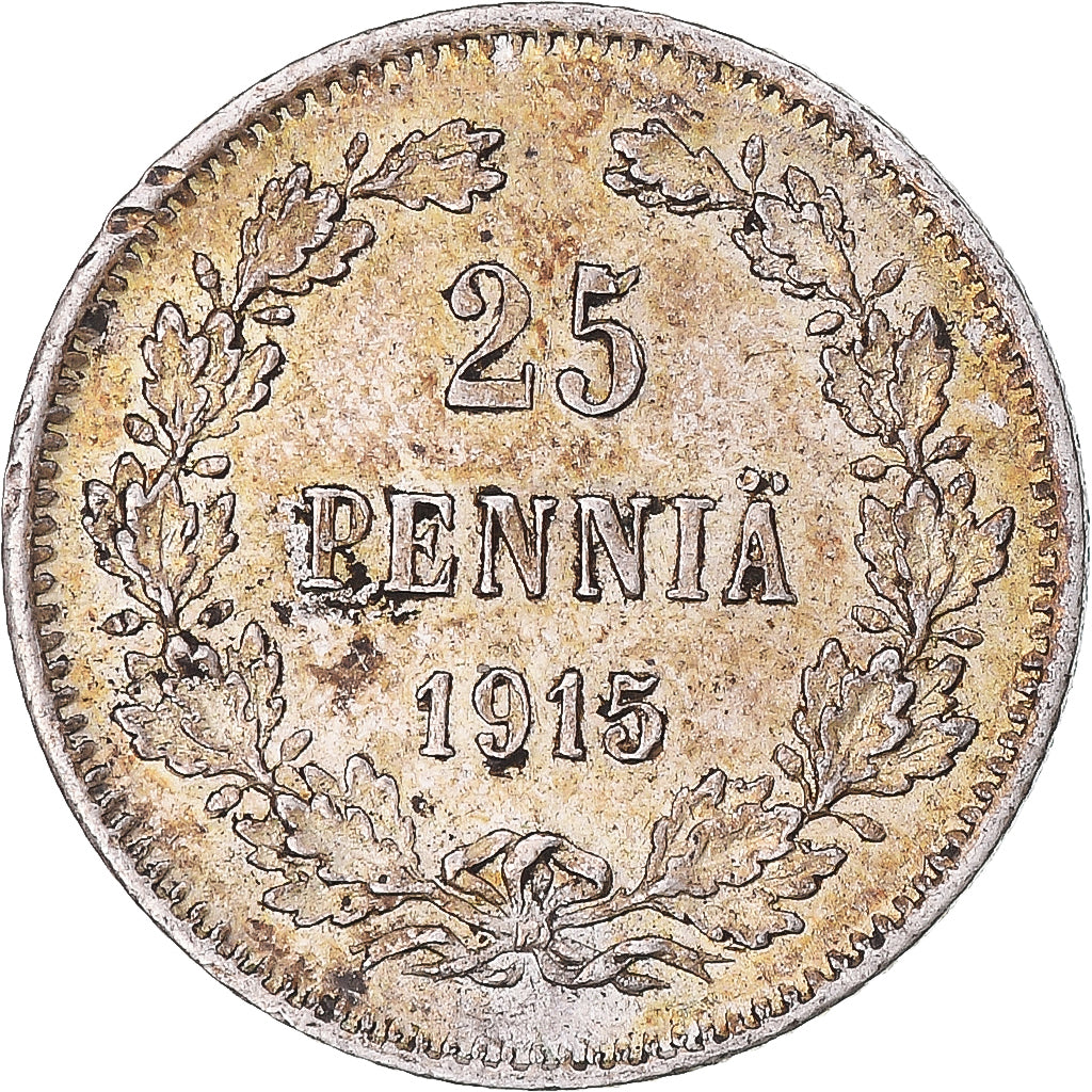Coin, Finland, Nicholas II, 25 Penniä, 1915, Helsinki, AU(55-58), Silver