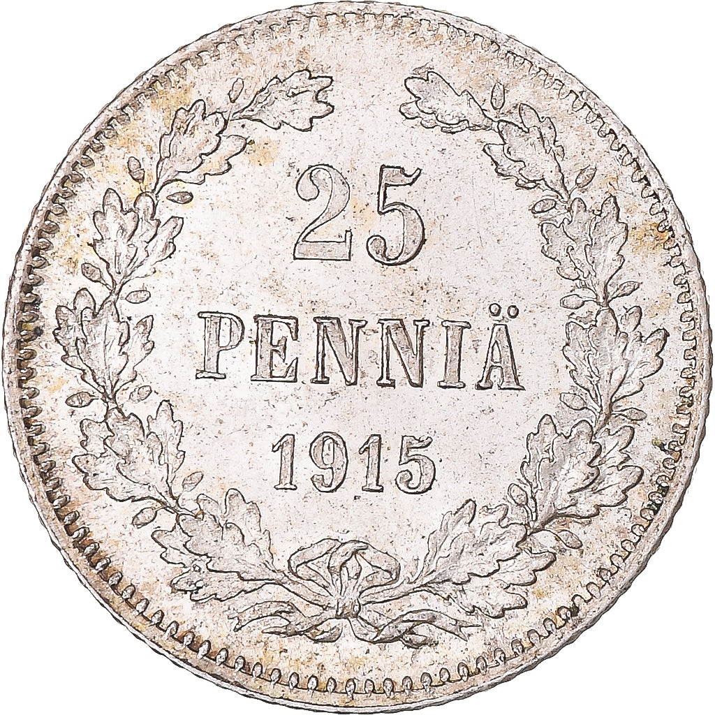 Coin, Finland, Nicholas II, 25 Penniä, 1915, Helsinki, AU(55-58), Silver