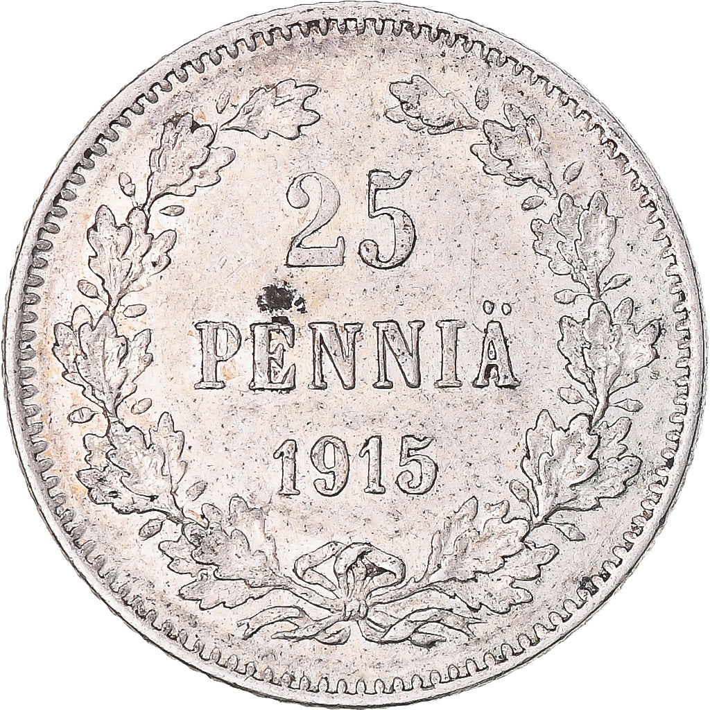 Moeda, Finlândia, Nicholas II, 25 Penniä, 1915, Helsinki, AU(55-58), Prata