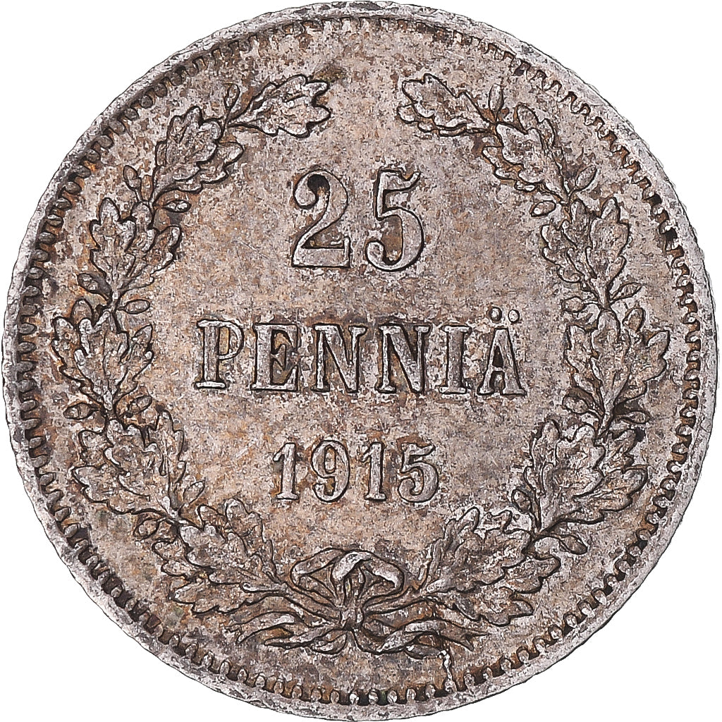 Coin, Finland, Nicholas II, 25 Penniä, 1915, Helsinki, AU(55-58), Silver