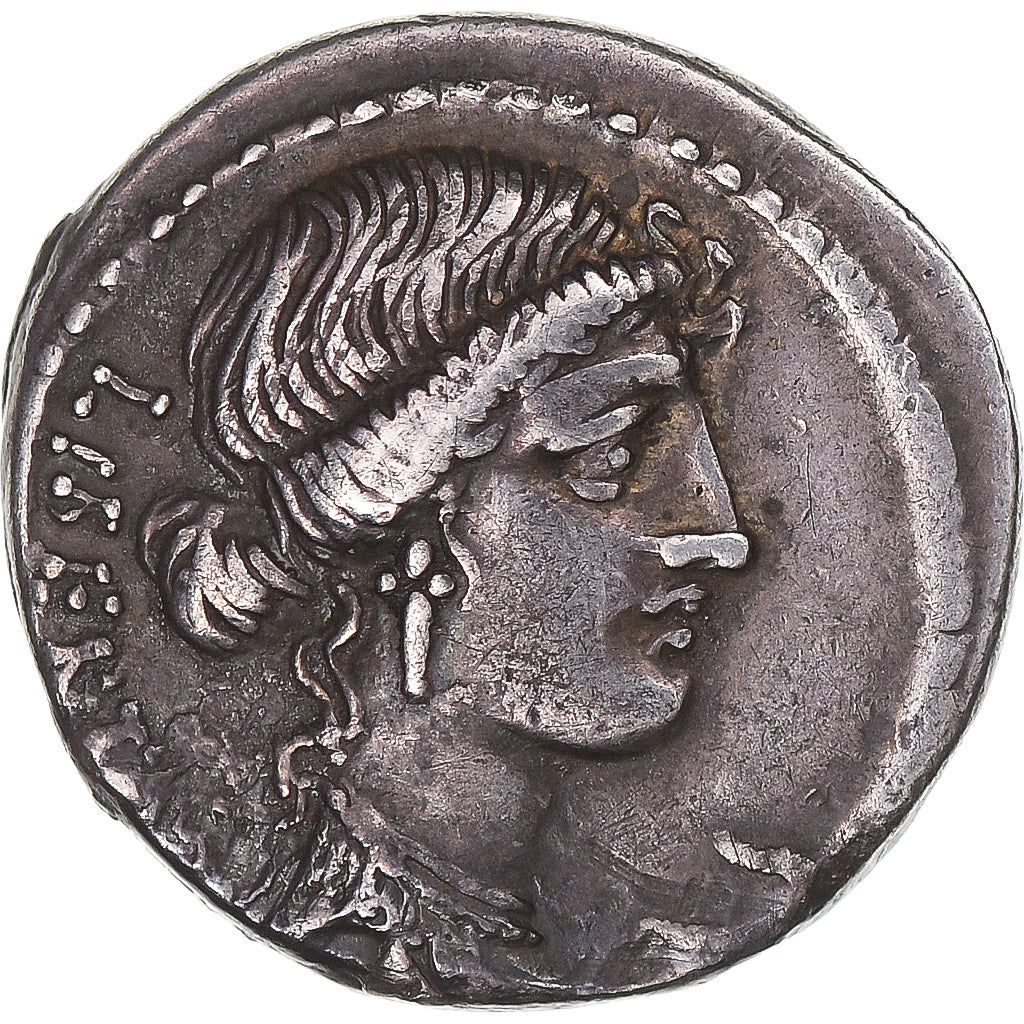 Moneta, Junia, Denarius, 54 BC, Rome, Incuse strike, BB+, Argento