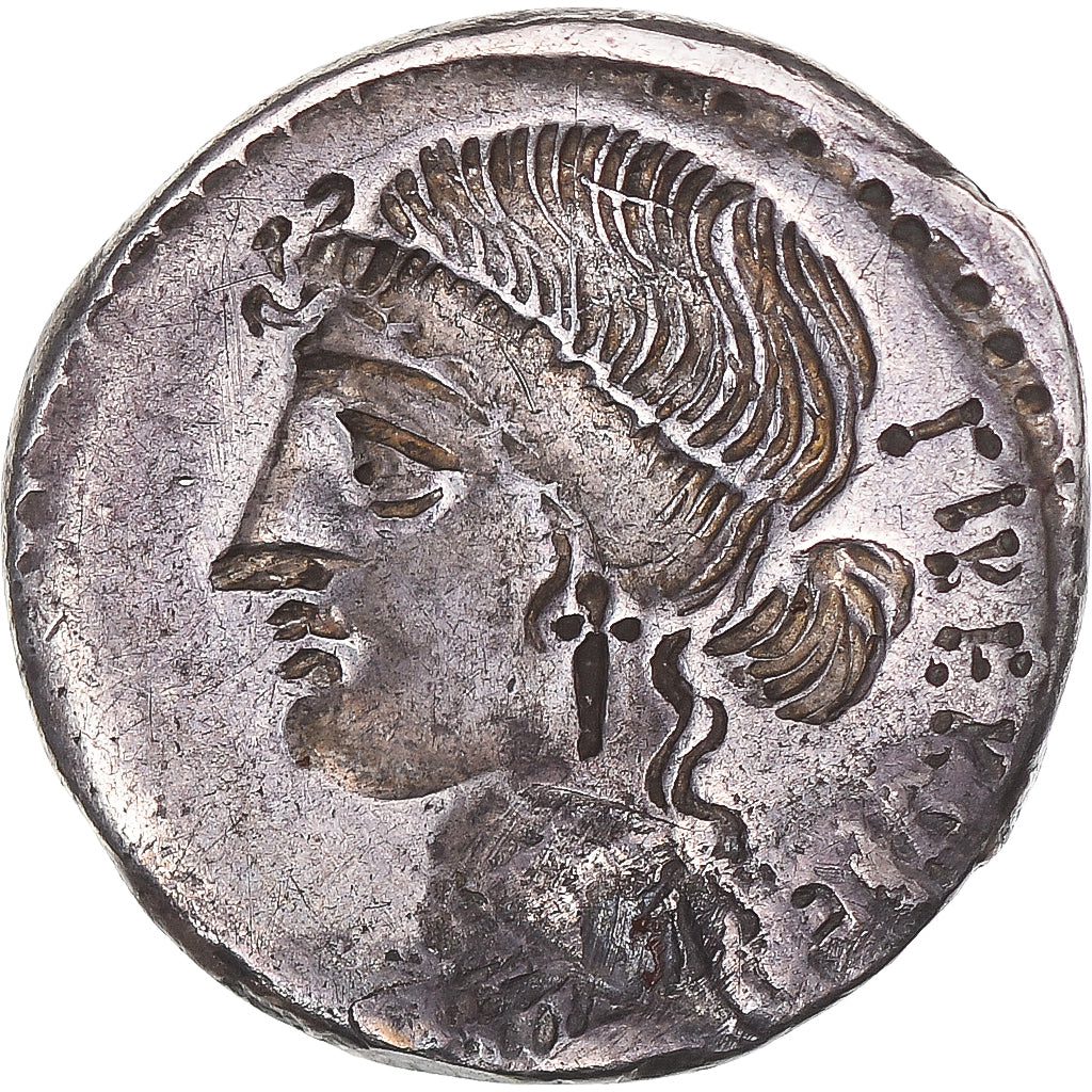 Moneta, Junia, Denarius, 54 BC, Rome, Incuse strike, BB+, Argento