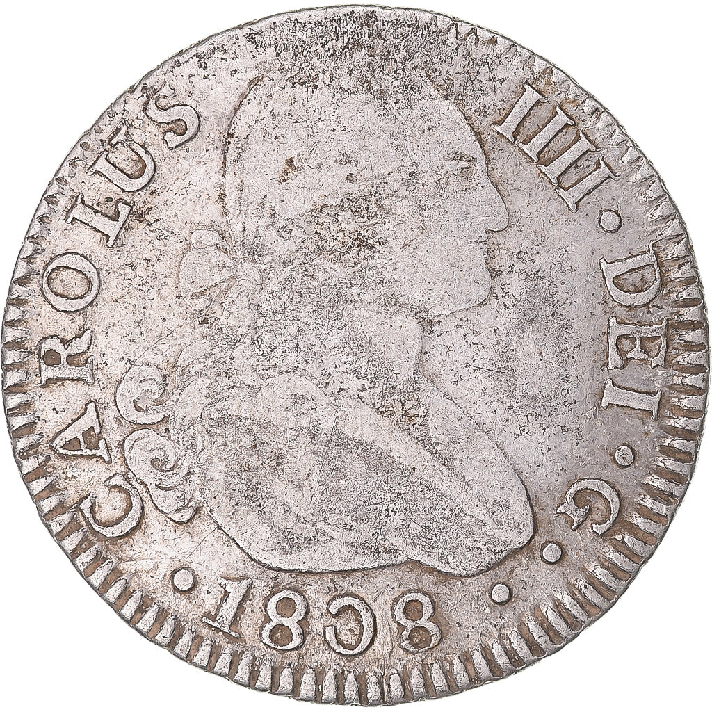 Coin, Spain, Charles IV, 2 Reales, 1808, Seville, VF(30-35), Silver, KM:430.2