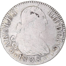 Moneda, España, Charles IV, 2 Reales, 1808, Madrid, BC+, Plata, KM:430.1