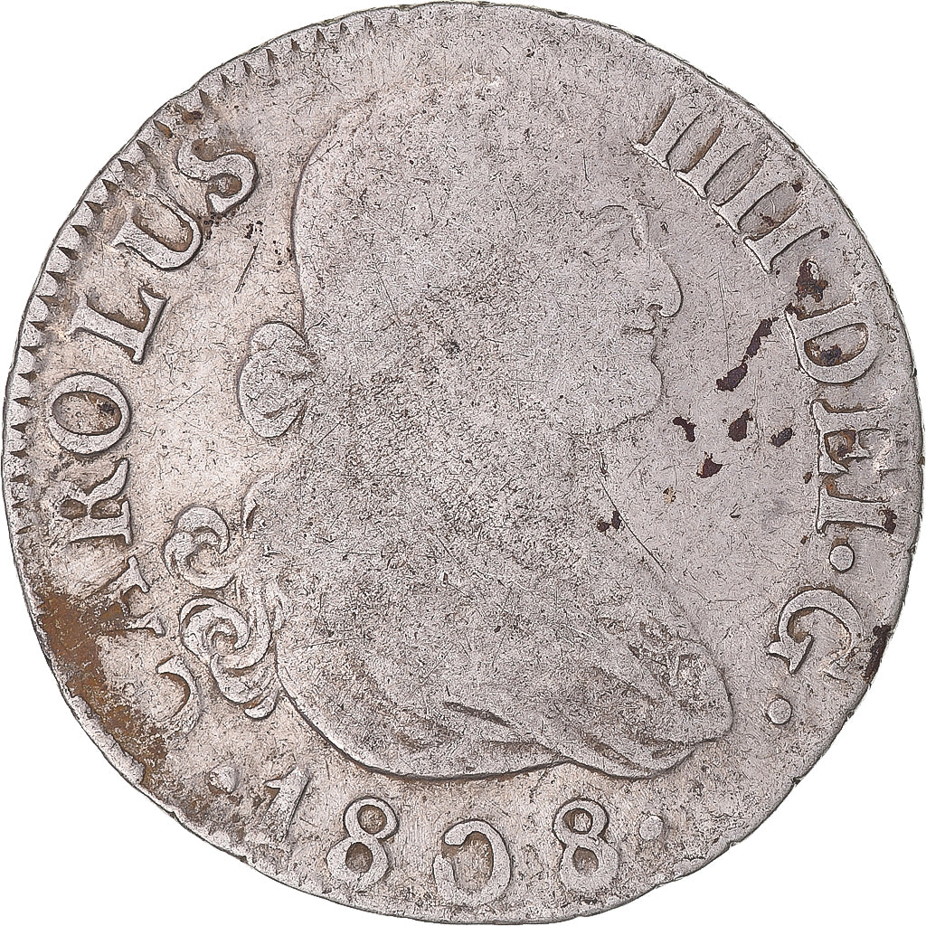 Coin, Spain, Charles IV, 2 Reales, 1808, Madrid, VF(30-35), Silver, KM:430.1