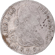 Munten, Spanje, Charles IV, 2 Reales, 1808, Madrid, FR+, Zilver, KM:430.1