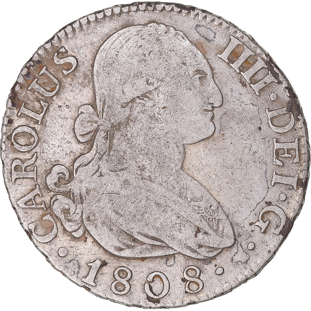 Moneta, Hiszpania, Charles IV, 2 Reales, 1808, Madrid, EF(40-45), Srebro