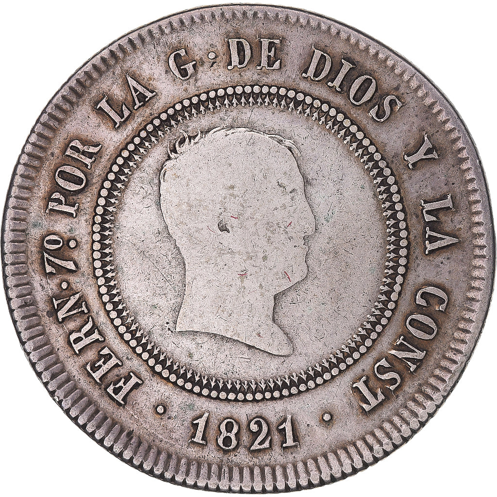 Moneta, Hiszpania, Ferdinand VII, 10 Reales, 1821, Bilbao, VF(20-25), Srebro