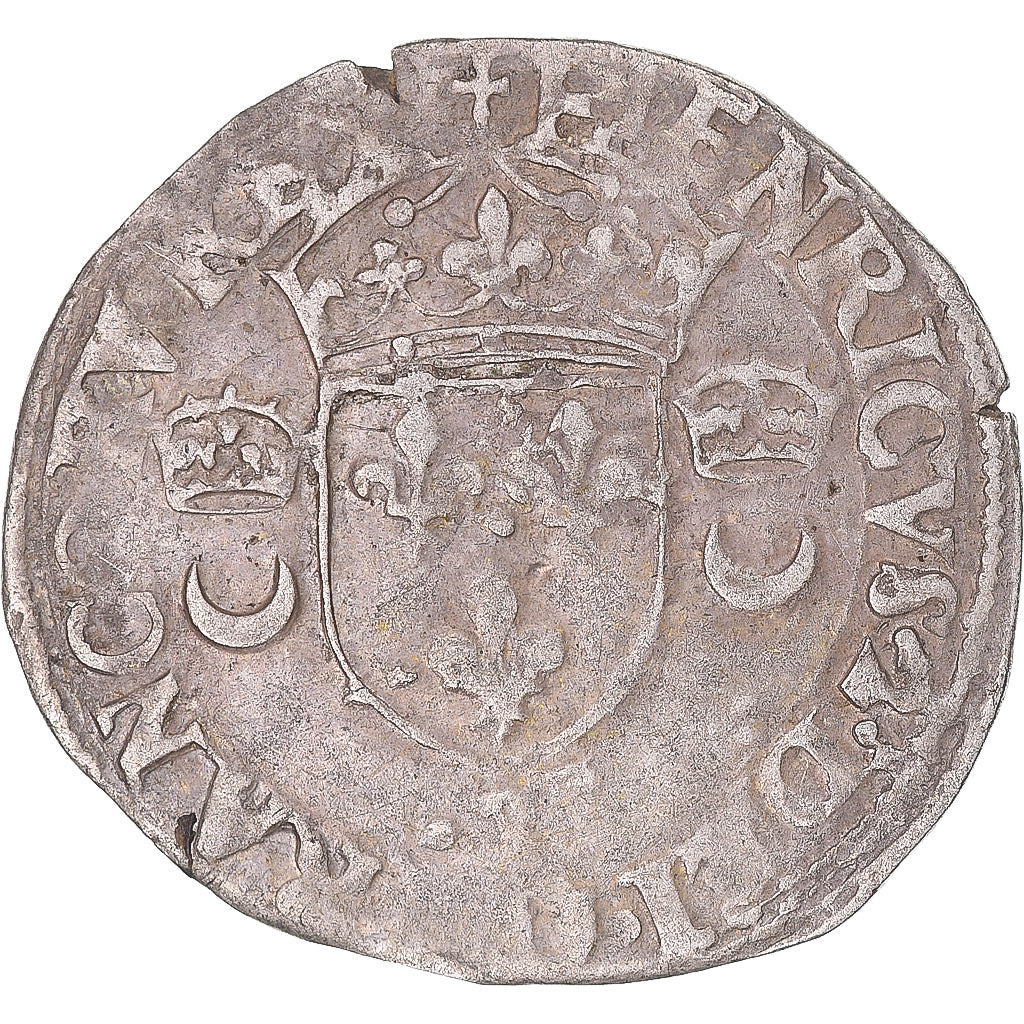 Coin, France, Henri II, Douzain aux croissants, 1550, Bordeaux, VF(30-35)