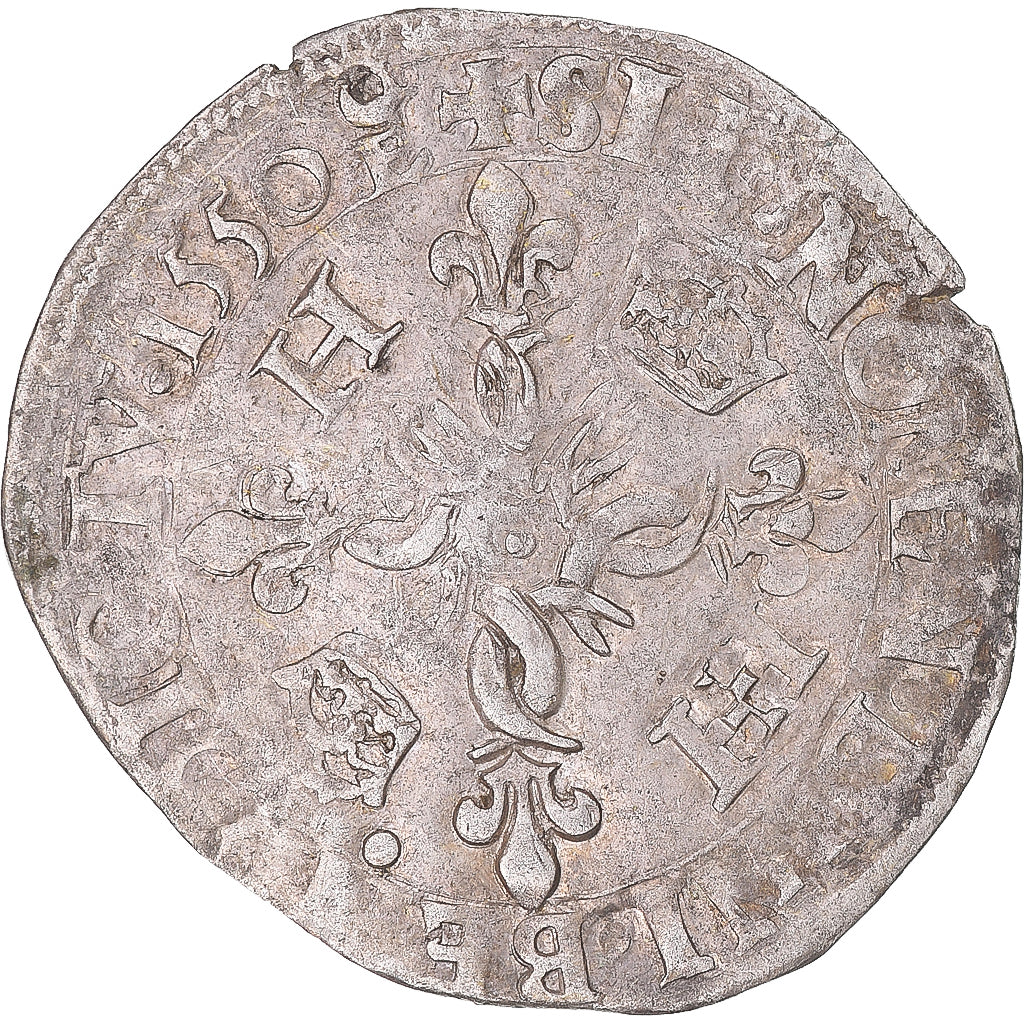 Coin, France, Henri II, Douzain aux croissants, 1550, Bordeaux, VF(30-35)