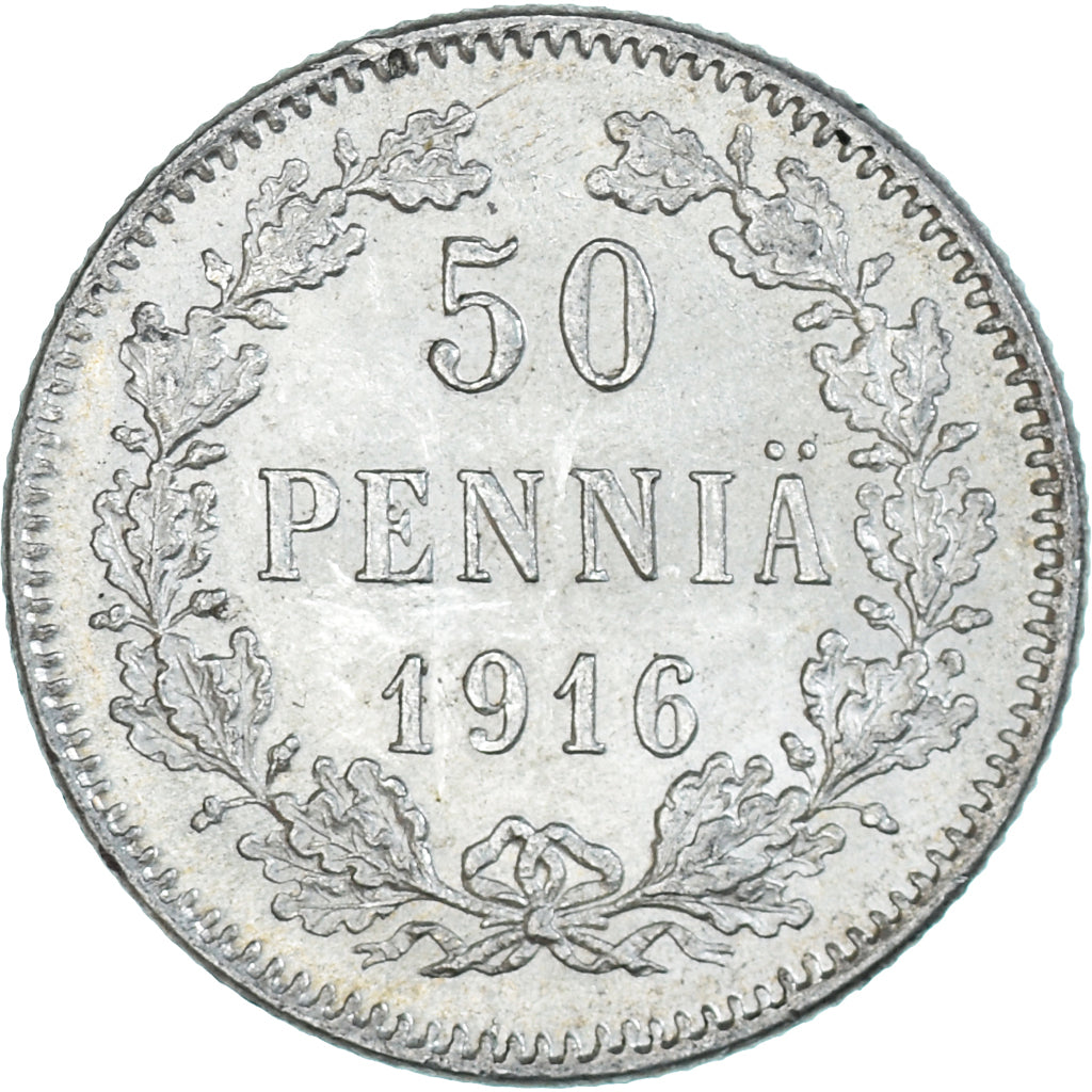 Moneda, Finlandia, Nicholas II, 50 Penniä, 1916, Helsinki, EBC, Plata, KM:2.2