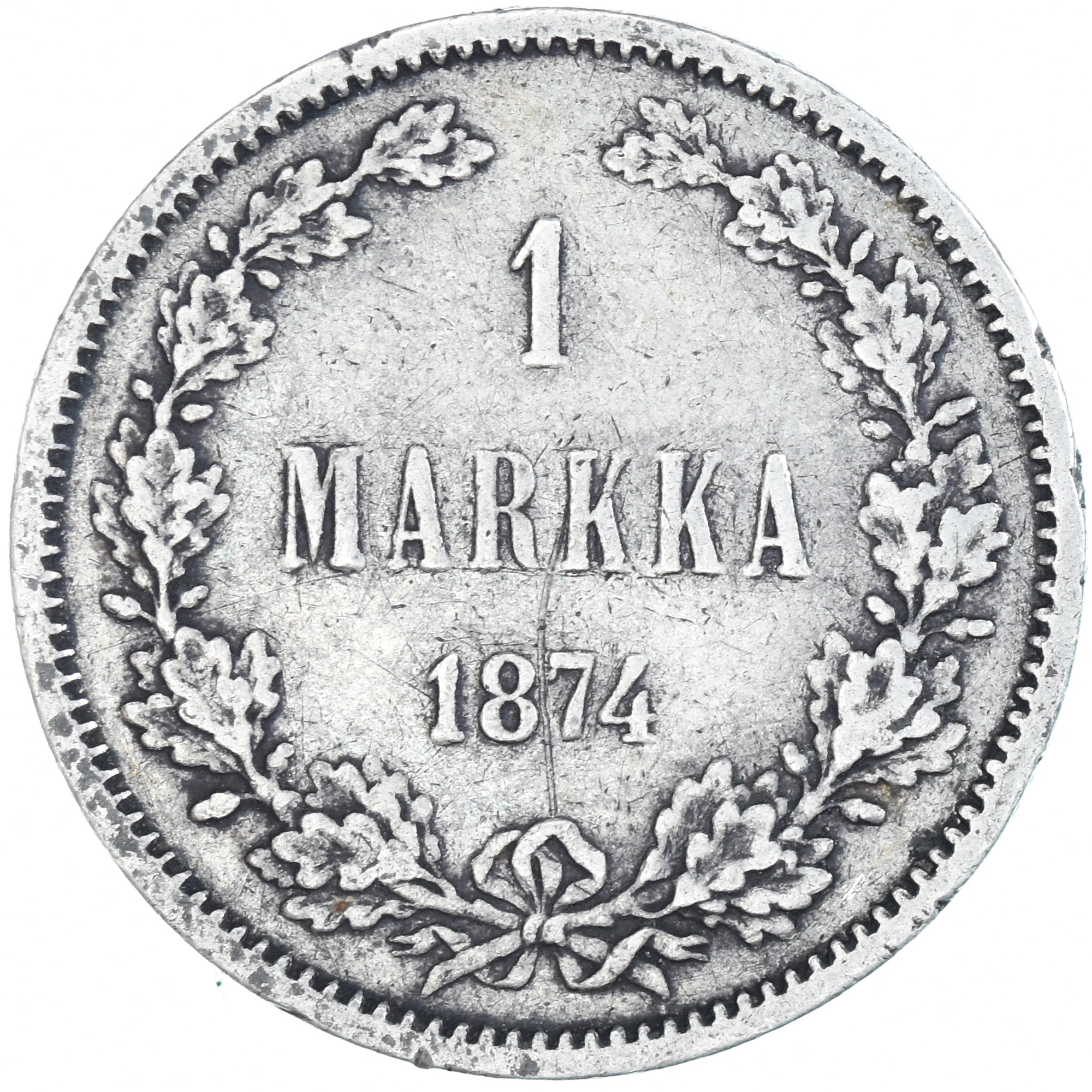 Moneda, Finlandia, Alexander II, Markka, 1874, Helsinki, MBC, Plata, KM:3.2