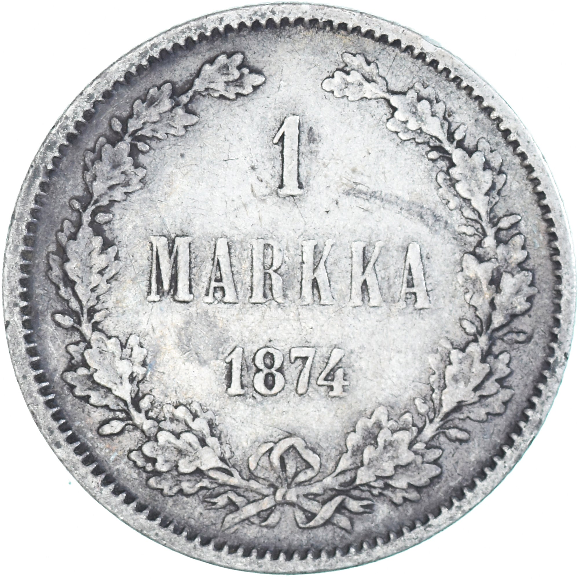 Moneda, Finlandia, Alexander II, Markka, 1874, Helsinki, MBC, Plata, KM:3.2