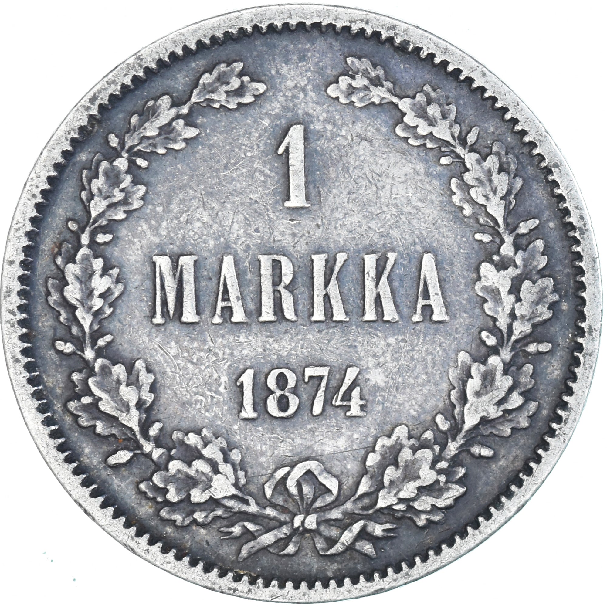 Moneda, Finlandia, Alexander II, Markka, 1874, Helsinki, MBC, Plata, KM:3.2