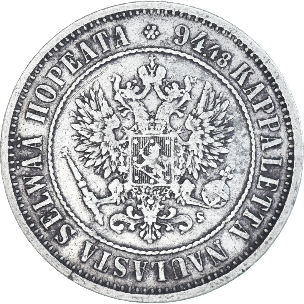 Moeda, Finlândia, Alexander II, Markka, 1874, Helsinki, EF(40-45), Prata