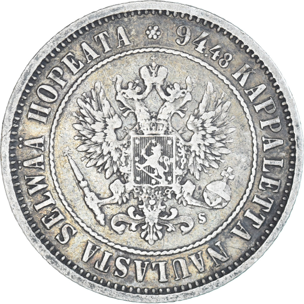 Moeda, Finlândia, Alexander II, Markka, 1874, Helsinki, EF(40-45), Prata