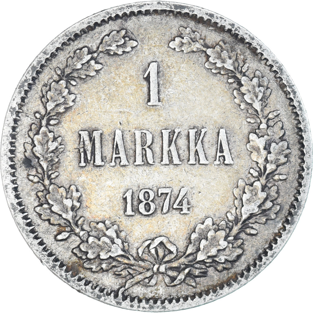 Moeda, Finlândia, Alexander II, Markka, 1874, Helsinki, EF(40-45), Prata