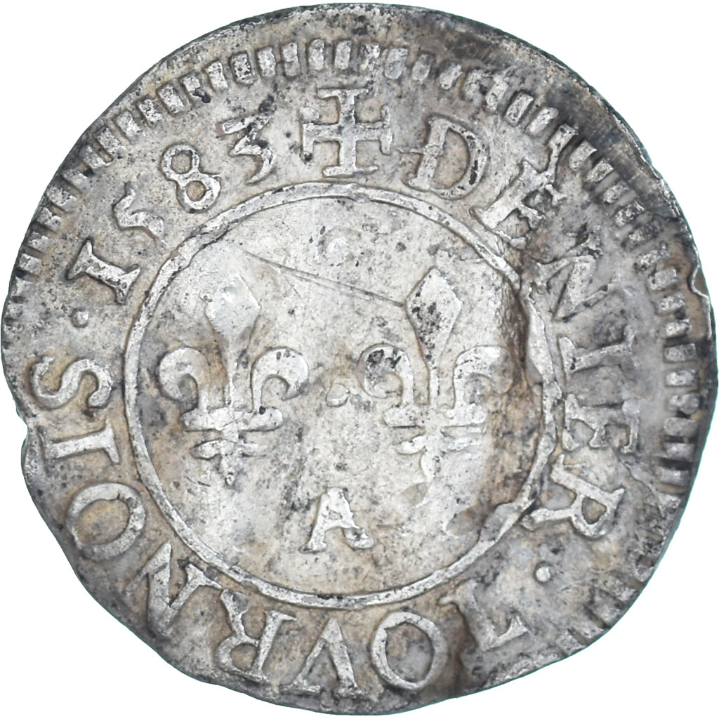 Münze, Frankreich, Henri III, Denier Tournois, 1583, Paris, ESSAI, S+, Silber