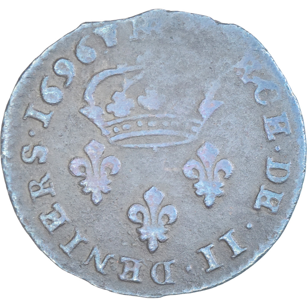 Münze, Frankreich, Louis XIV, 2 Deniers, 1696, Strasbourg, S, Kupfer, KM:309