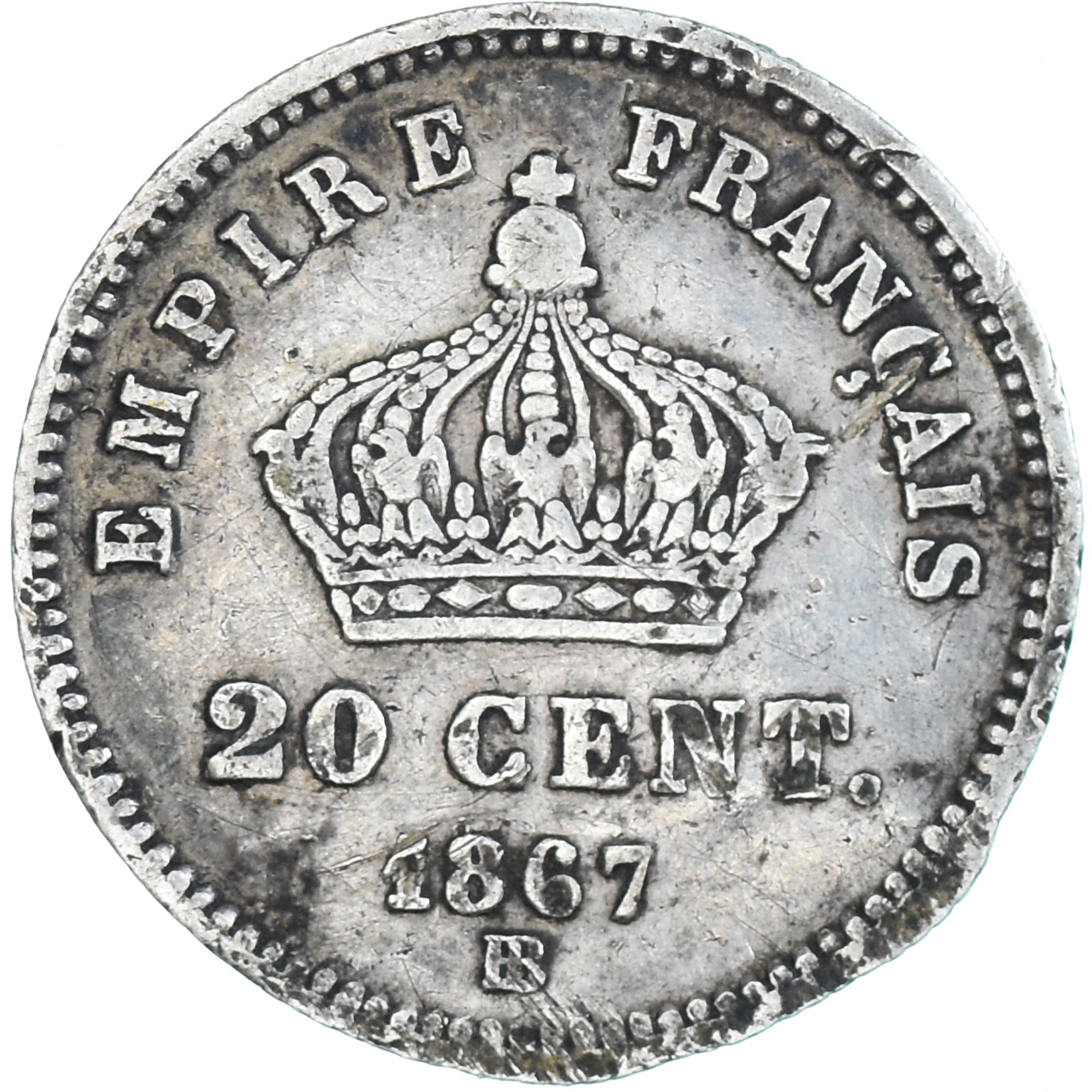 Coin, France, Napoleon III, 20 Centimes, 1867, Strasbourg, VF(30-35), Silver