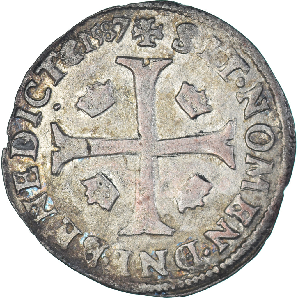 Moneta, Francja, Henri III, Douzain aux deux H, 1587, Paris, VF(30-35), Bilon