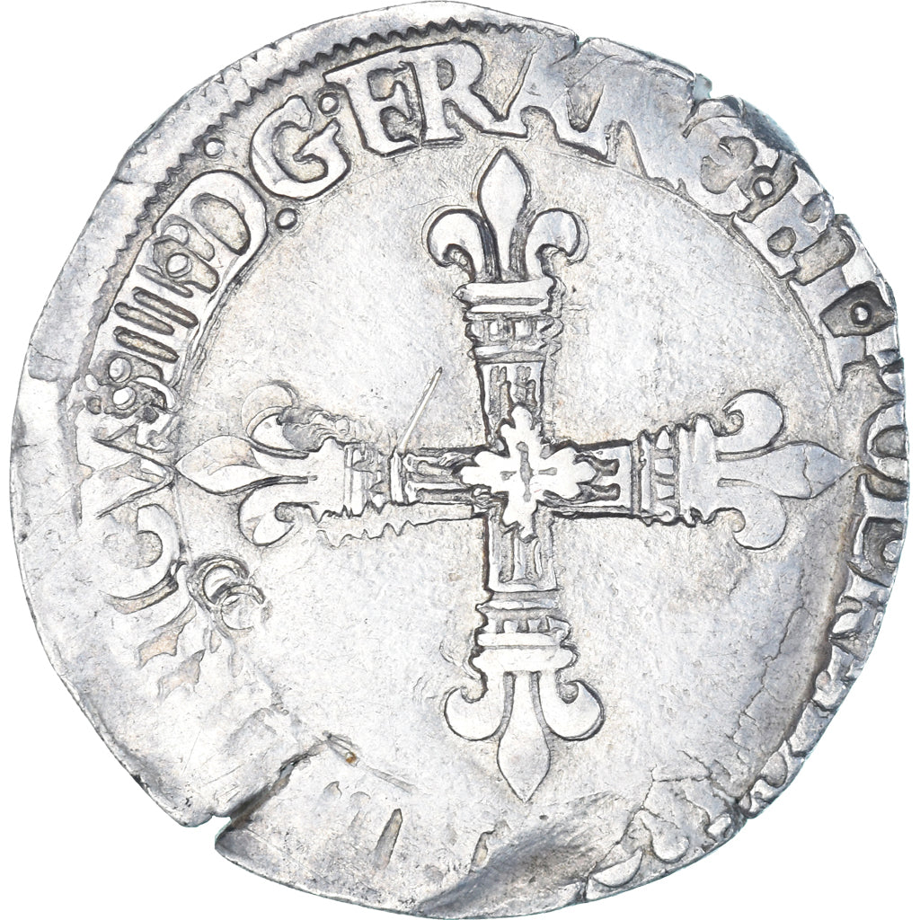 Moneta, Francia, Henri III, 1/4 Ecu, 1582, Nantes, MB+, Argento, Gadoury:494