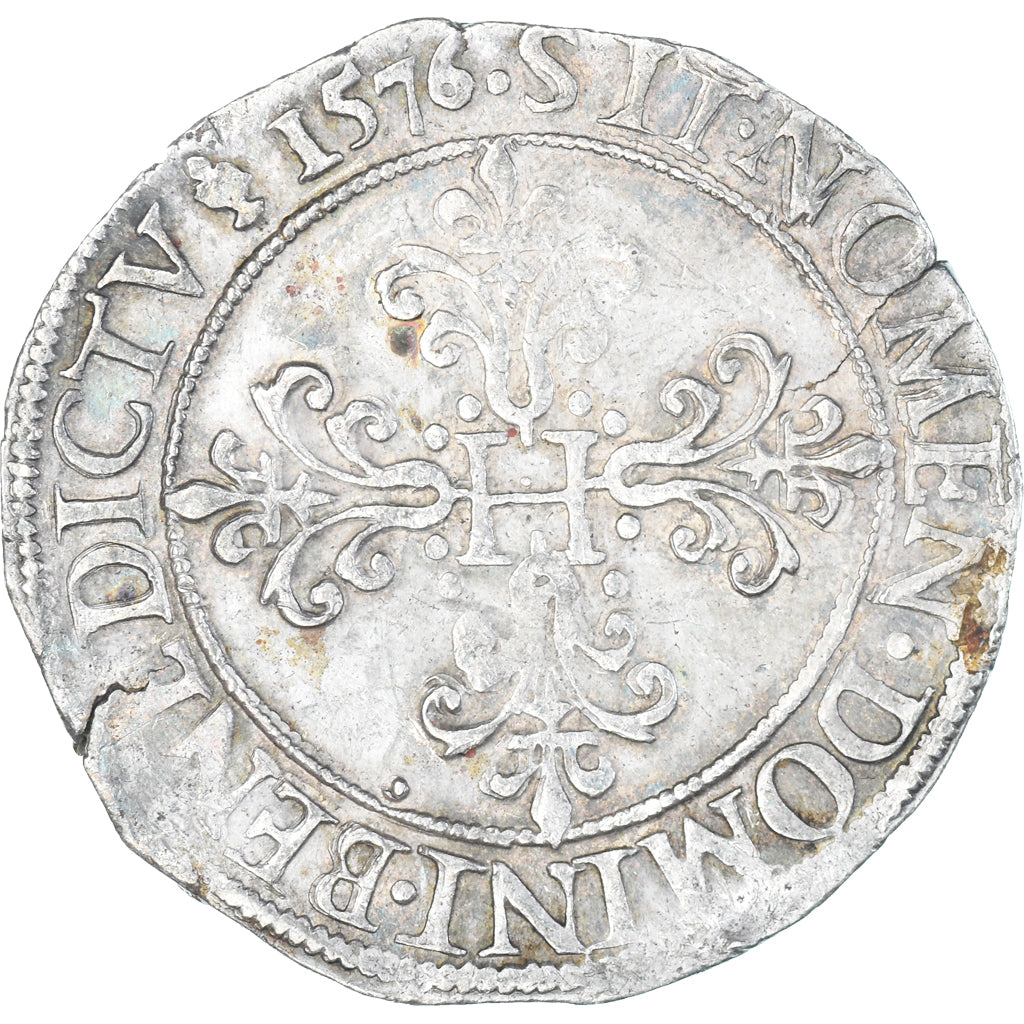 Monnaie, France, Henri III, Franc au Col Plat, 1576, Rouen, TTB, Argent