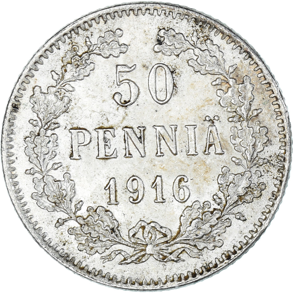 Moneda, Finlandia, Nicholas II, 50 Penniä, 1916, Helsinki, EBC, Plata, KM:2.2