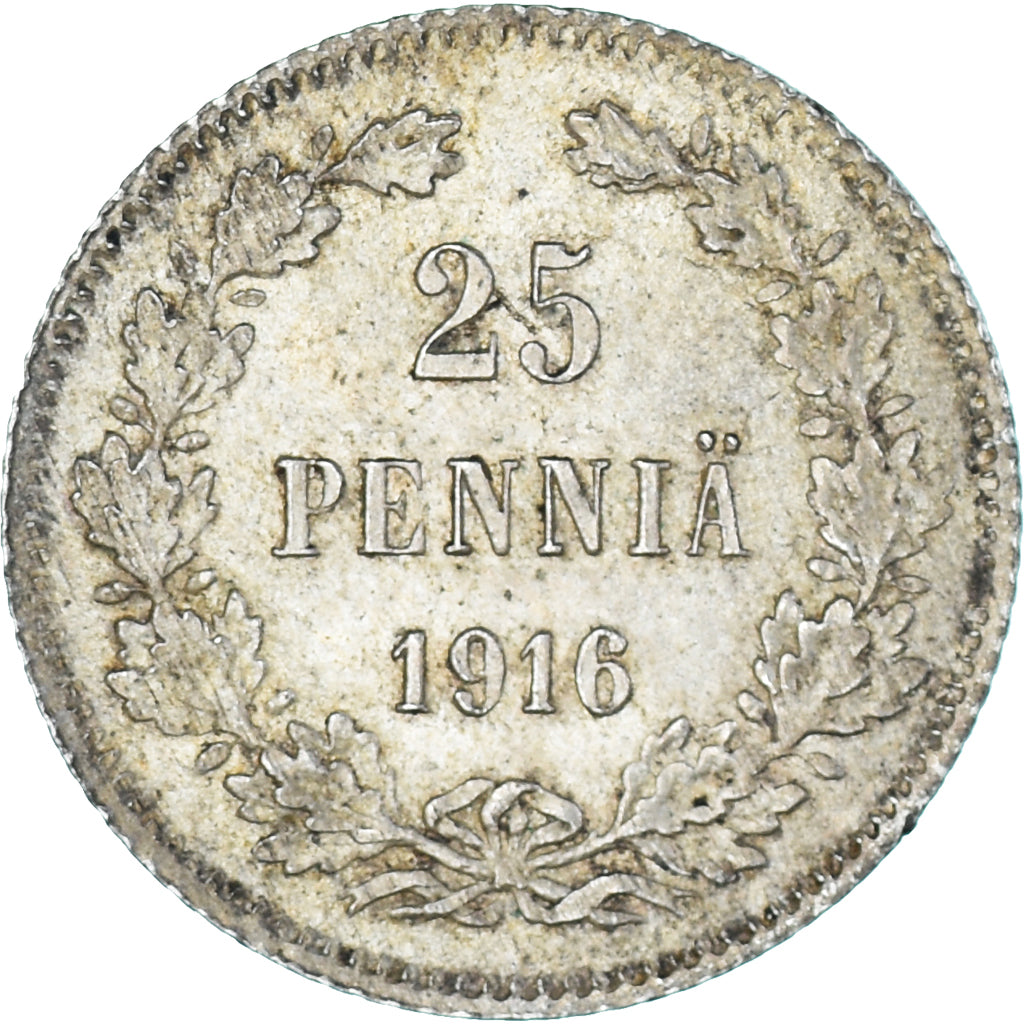 Moneda, Finlandia, Nicholas II, 25 Penniä, 1916, Helsinki, EBC, Plata, KM:6.2