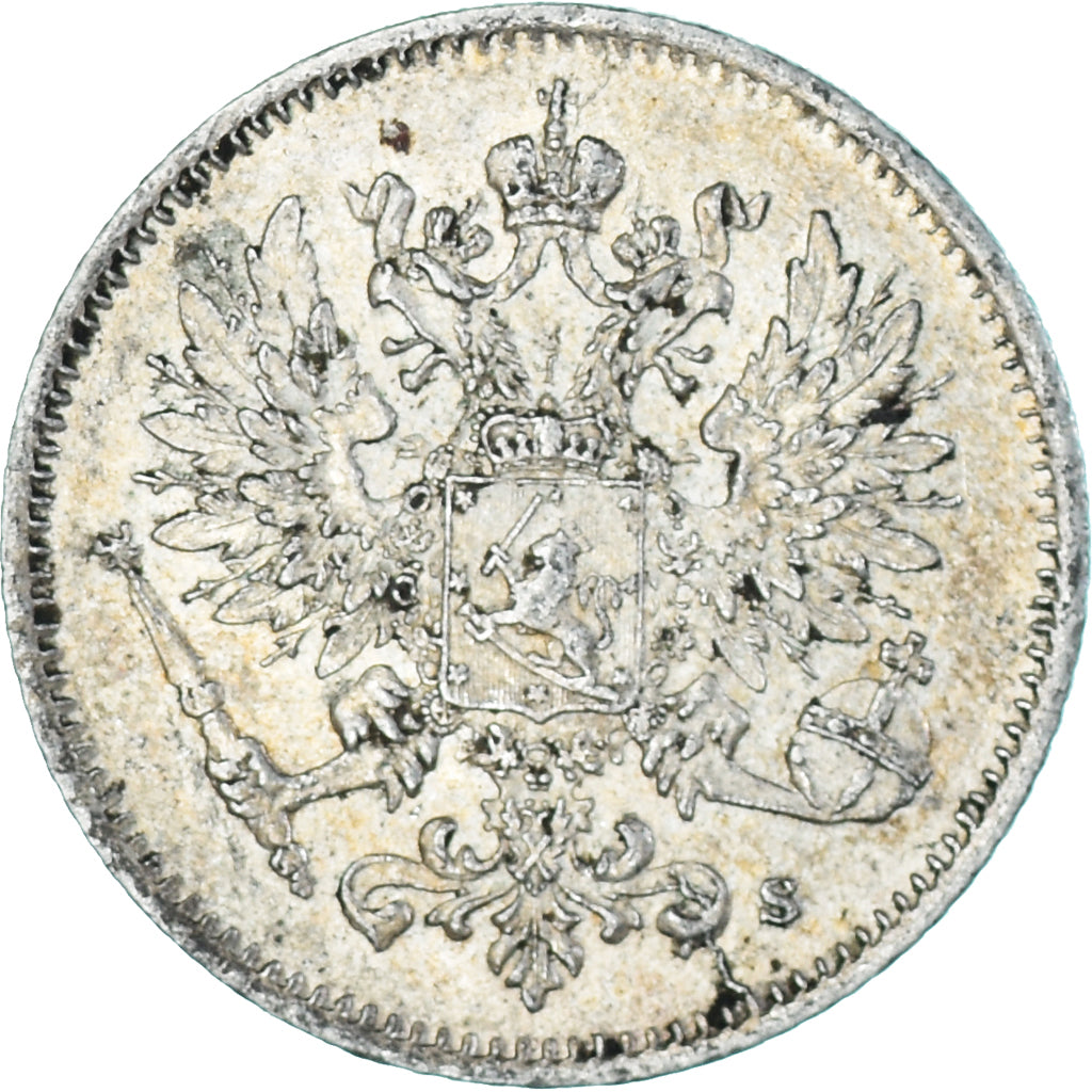 Moneda, Finlandia, Nicholas II, 25 Penniä, 1916, Helsinki, EBC, Plata, KM:6.2