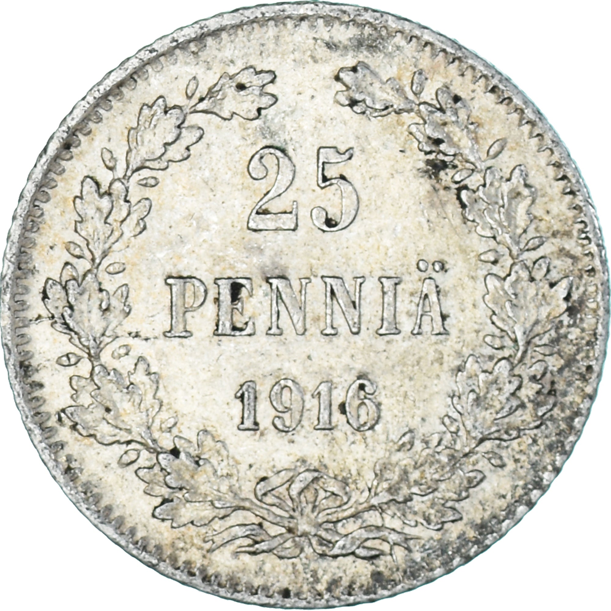 Moneda, Finlandia, Nicholas II, 25 Penniä, 1916, Helsinki, EBC, Plata, KM:6.2