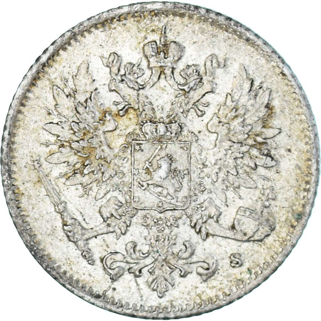 Moneda, Finlandia, Nicholas II, 25 Penniä, 1916, Helsinki, EBC, Plata, KM:6.2