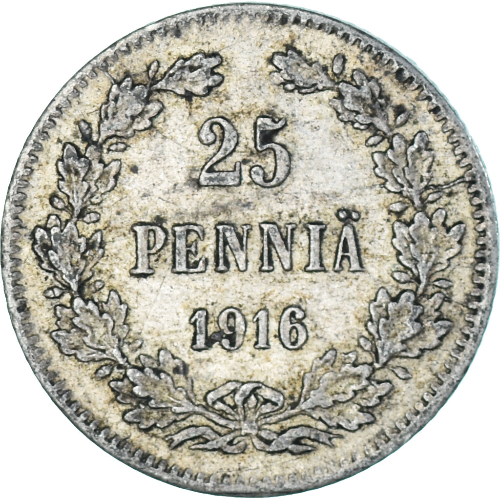 Moneda, Finlandia, Nicholas II, 25 Penniä, 1916, Helsinki, EBC, Plata, KM:6.2