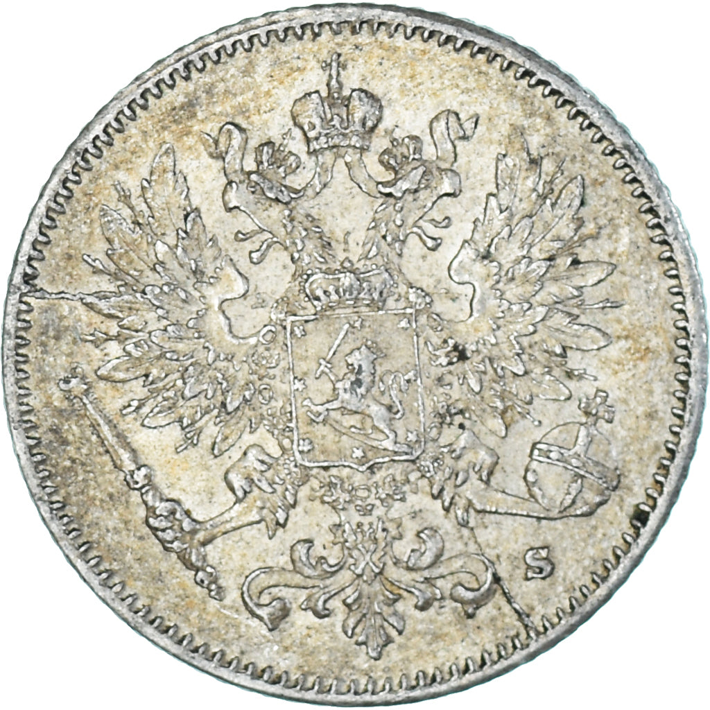 Moneda, Finlandia, Nicholas II, 25 Penniä, 1916, Helsinki, EBC, Plata, KM:6.2