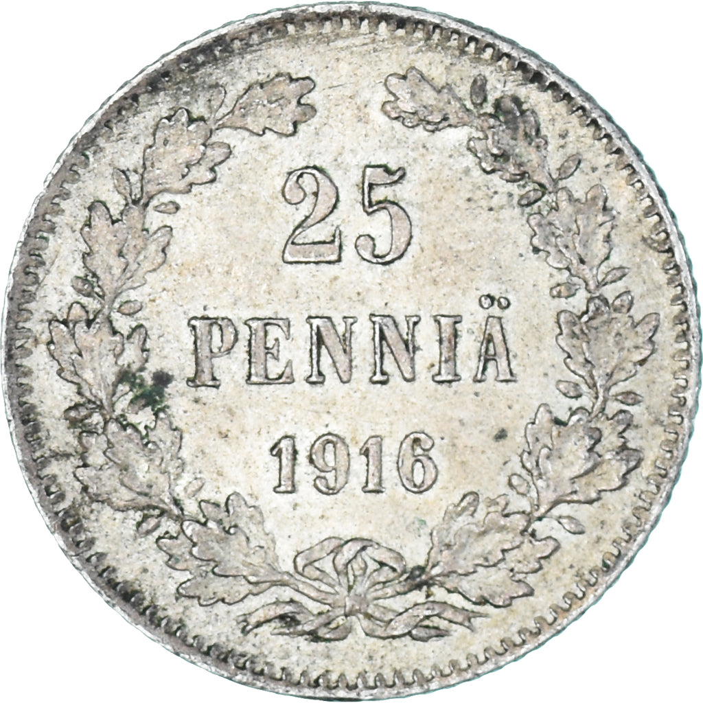 Moneda, Finlandia, Nicholas II, 25 Penniä, 1916, Helsinki, EBC, Plata, KM:6.2
