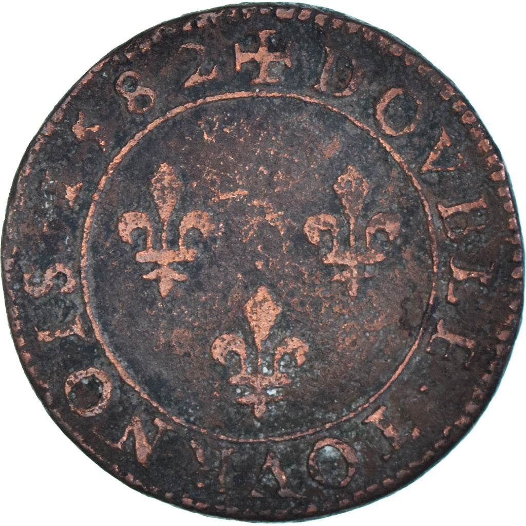 Moneta, Francia, Henri III, Double Tournois, 1582, Paris, MB+, Rame, CGKL:84