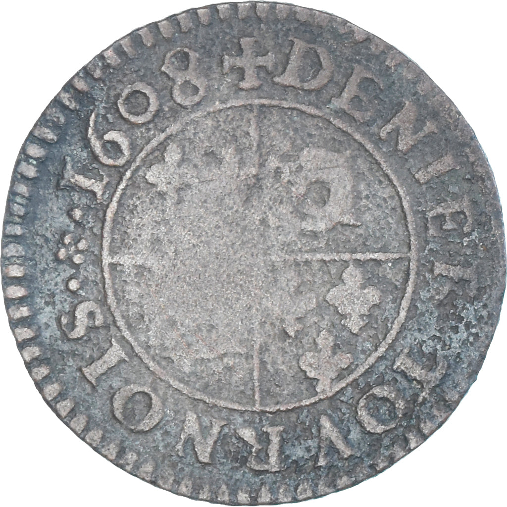Moneta, Francia, Henri IV, Denier tournois du Dauphiné, 1608, Grenoble, MB