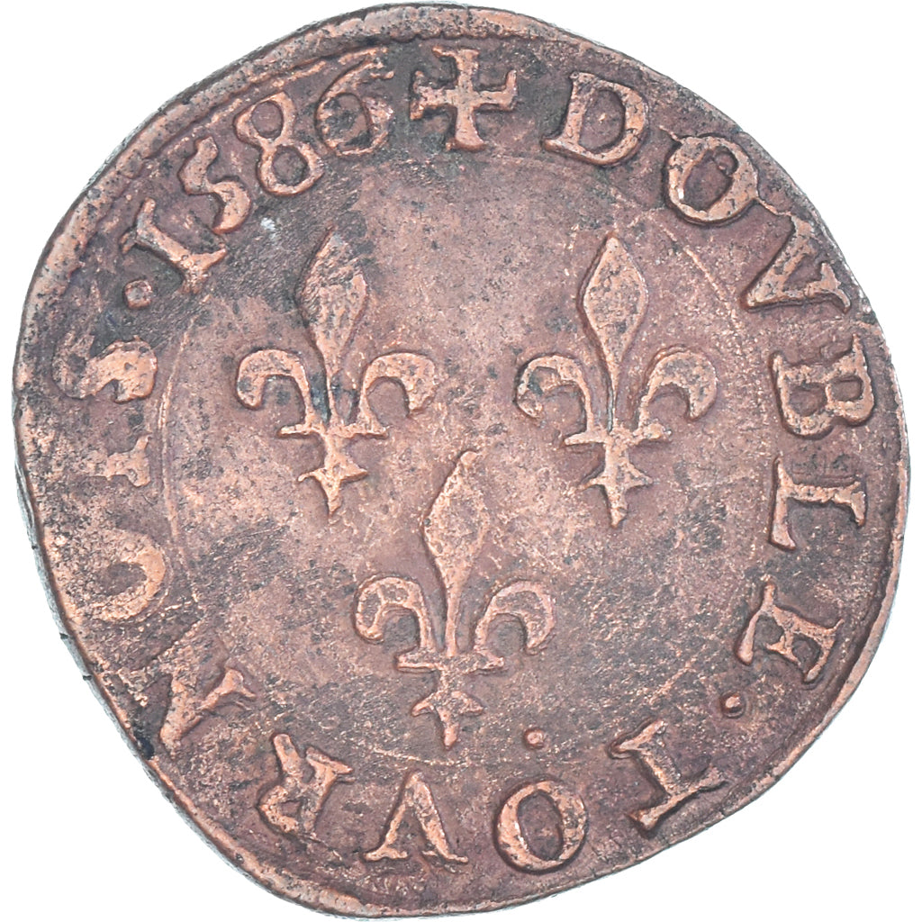 Moneta, Francia, Henri III, Double Tournois, 1586, Poitiers, BB, Rame