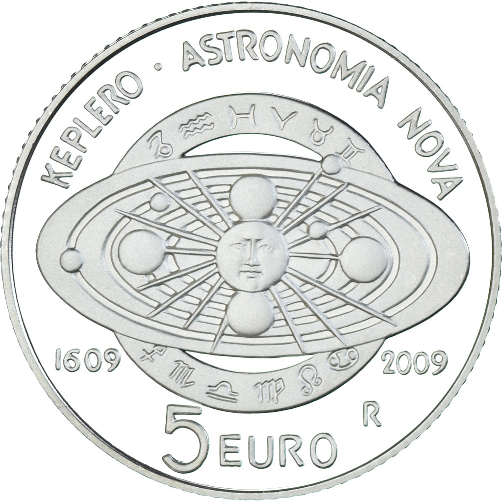 San Marino, Johannes Kepler, 5 Euro, 2009, MS(64), Silver, KM:506