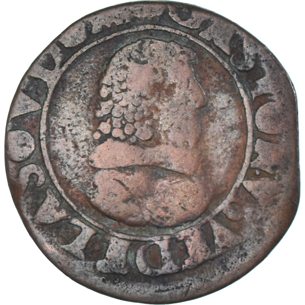 Moneda, Francia, Gaston d'Orléans, Double Tournois, 1636, BC+, Cobre, CGKL:736