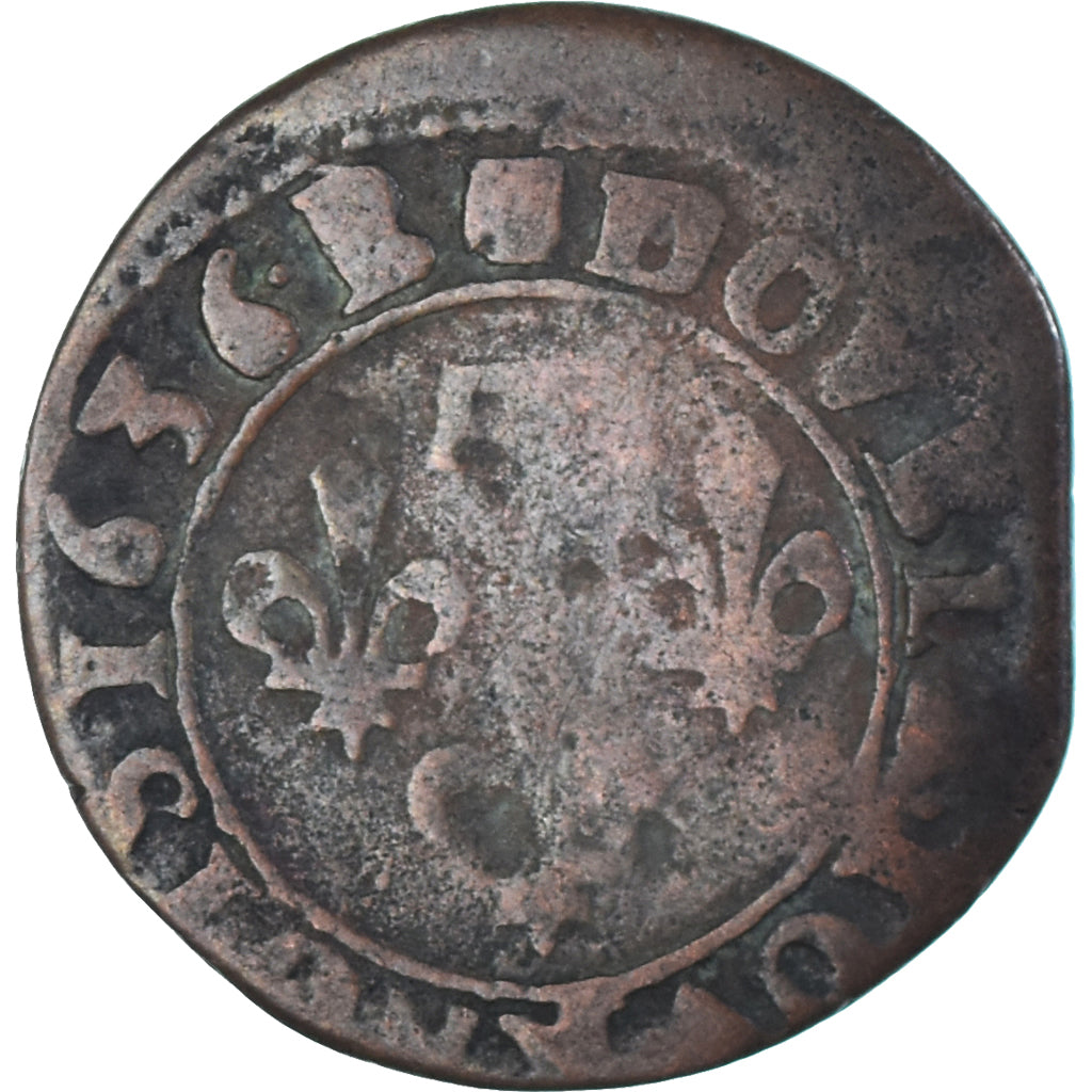 Moneda, Francia, Gaston d'Orléans, Double Tournois, 1636, BC+, Cobre, CGKL:736